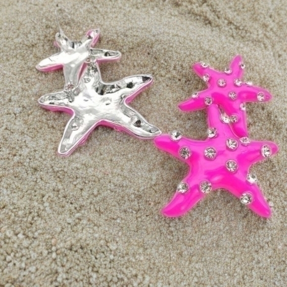 BOSTON PROPER XL RHINESTONE STARFISH EARRINGS - Picture 2 of 4